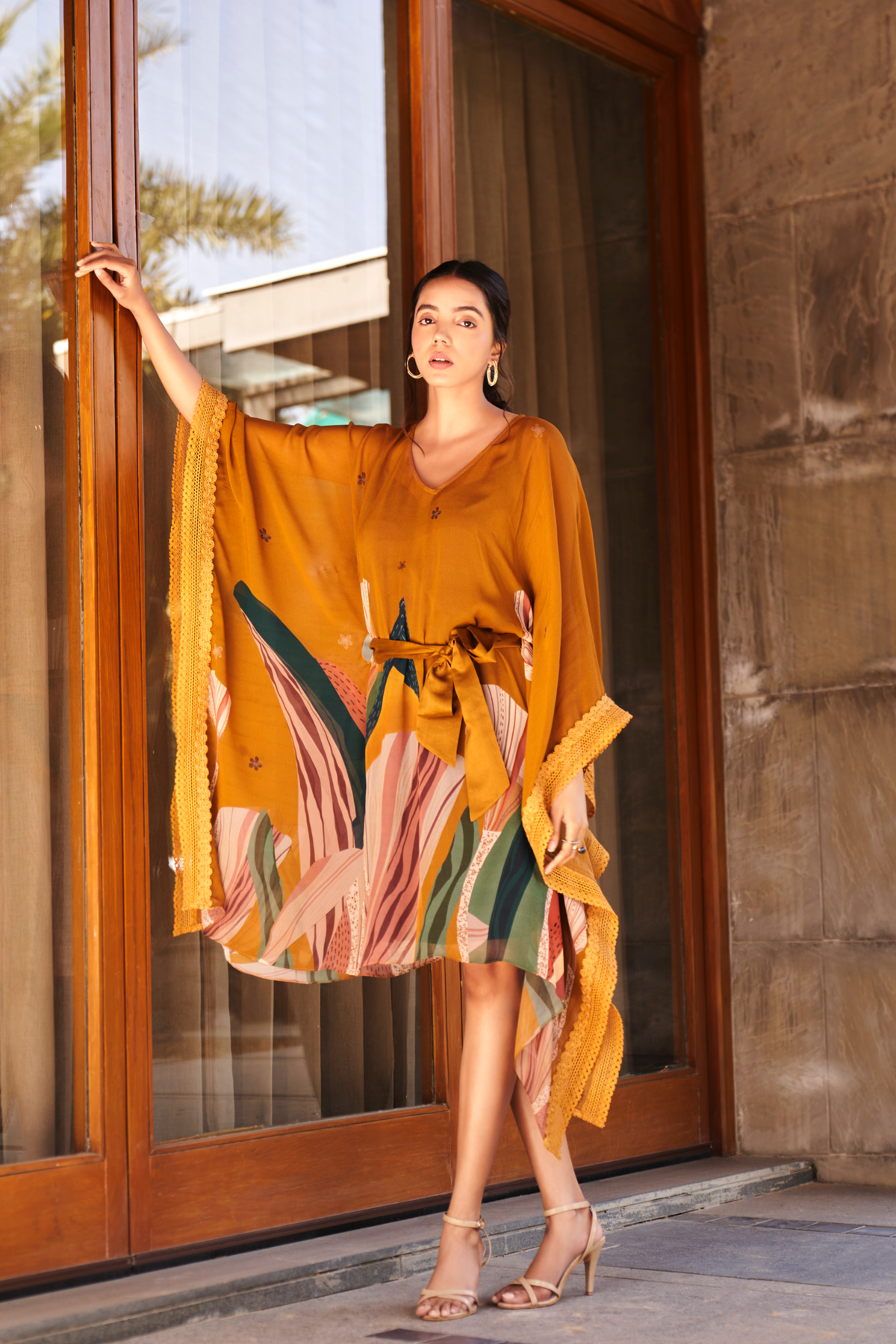 Mustard Yellow Abstract Garden Kaftan