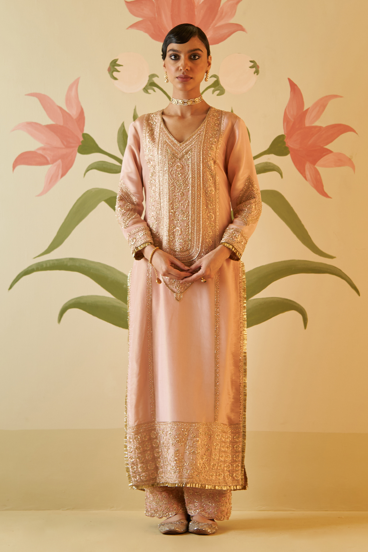 Peach Tissue Kurta Set