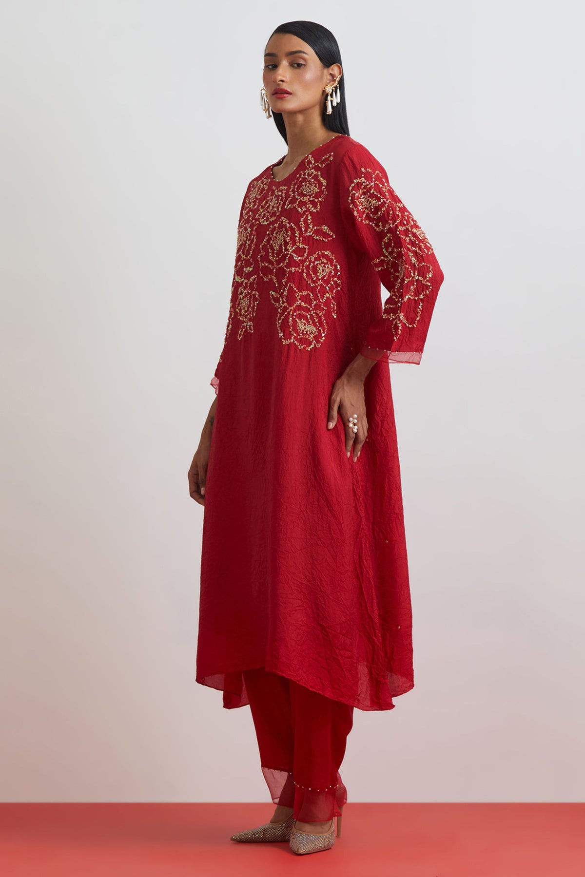 Ruby Floral Encrusted Kurta Set