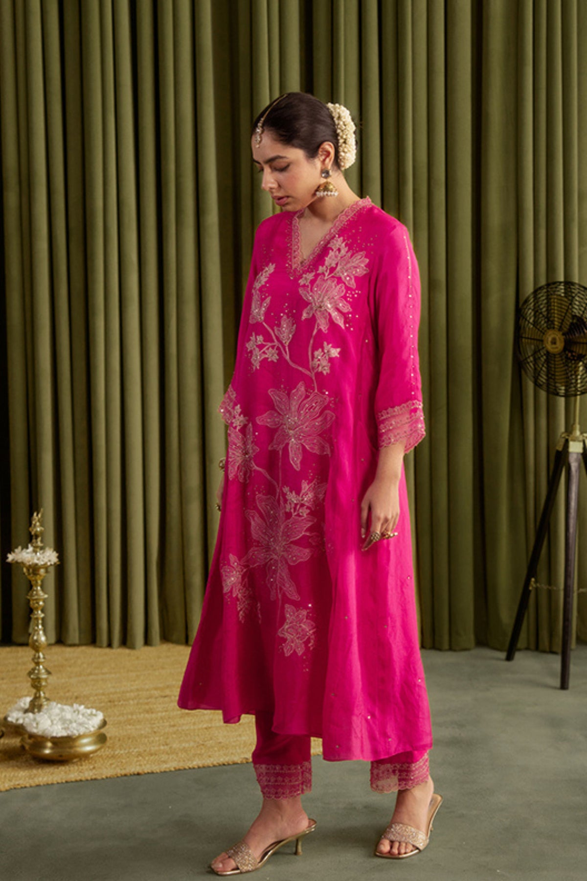 Hot Pink Embroidery Kurta Set