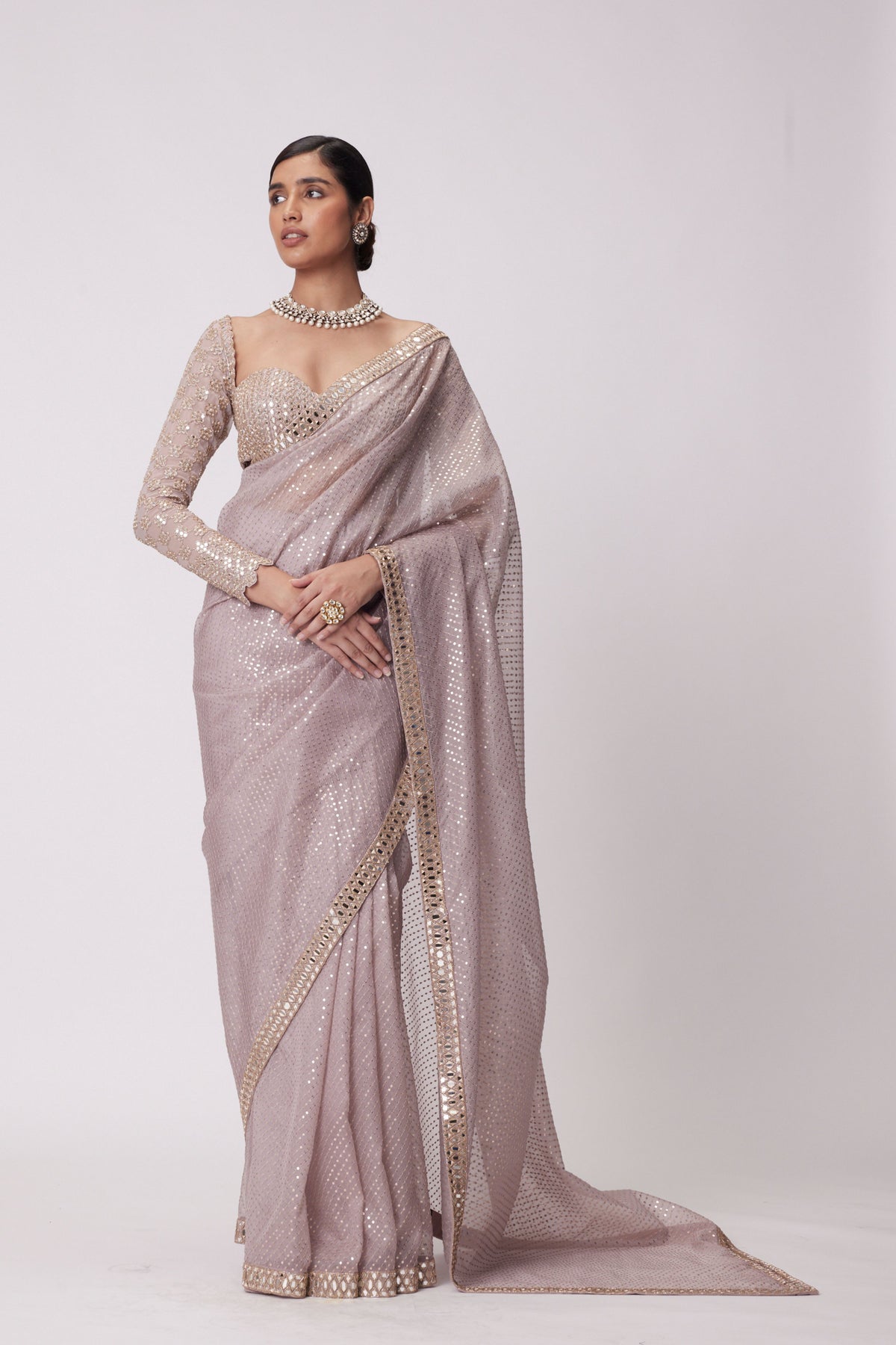 Ash Pink Saree Set