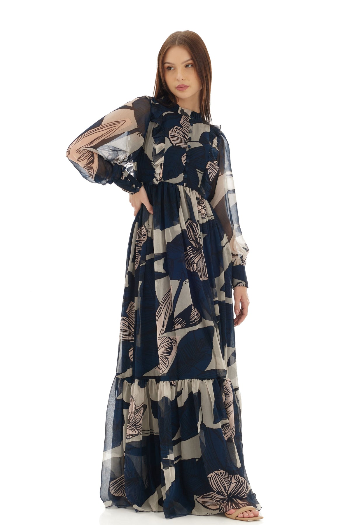 Blue and White Long Dress