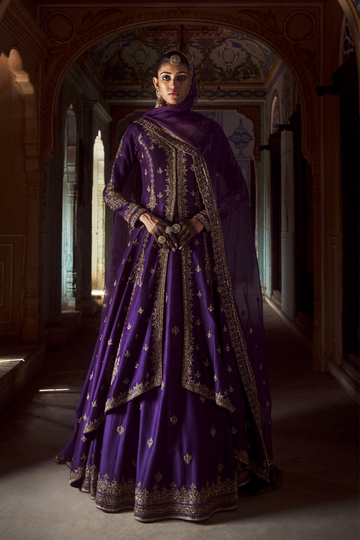 Purple Chanderi Silk  Jacket  Set