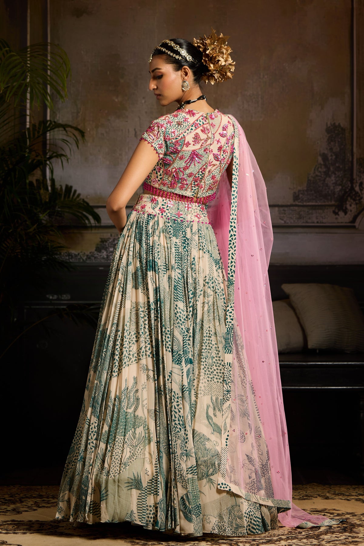Abstract Jaal Print Lehenga Set