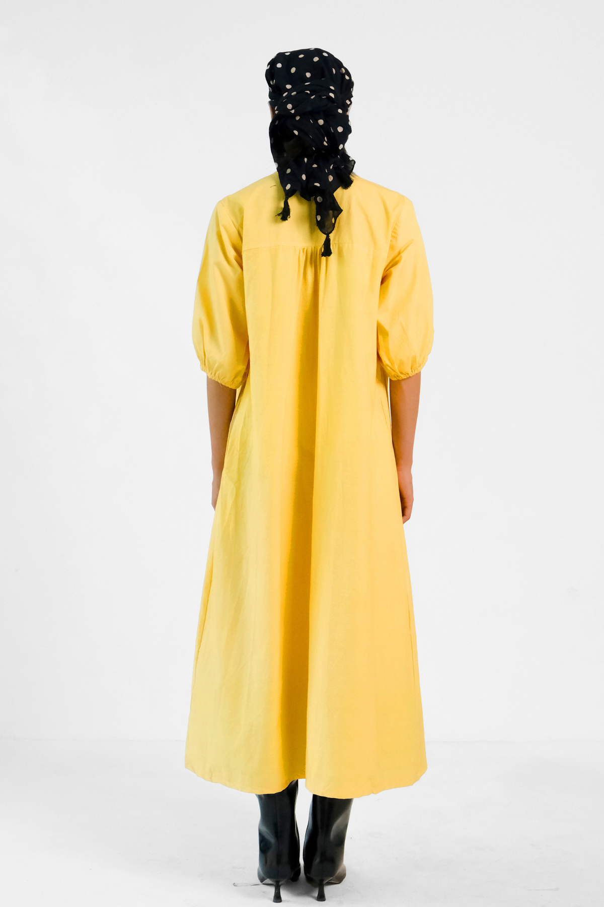 Yellow Pleated Belt Dress