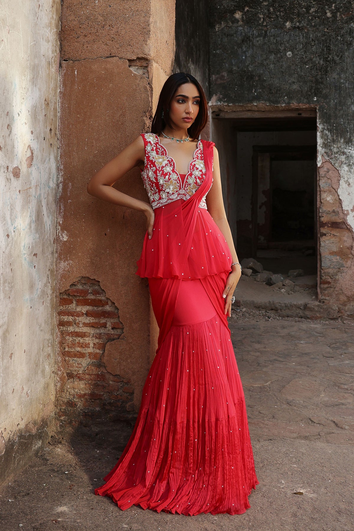 Nikhita Peplum Pre-Stitched Saree