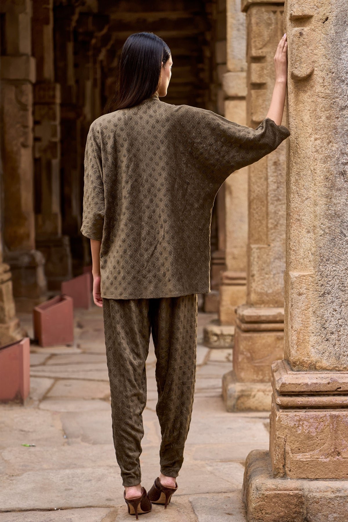 Brown Knit Sueded Co-ord Set