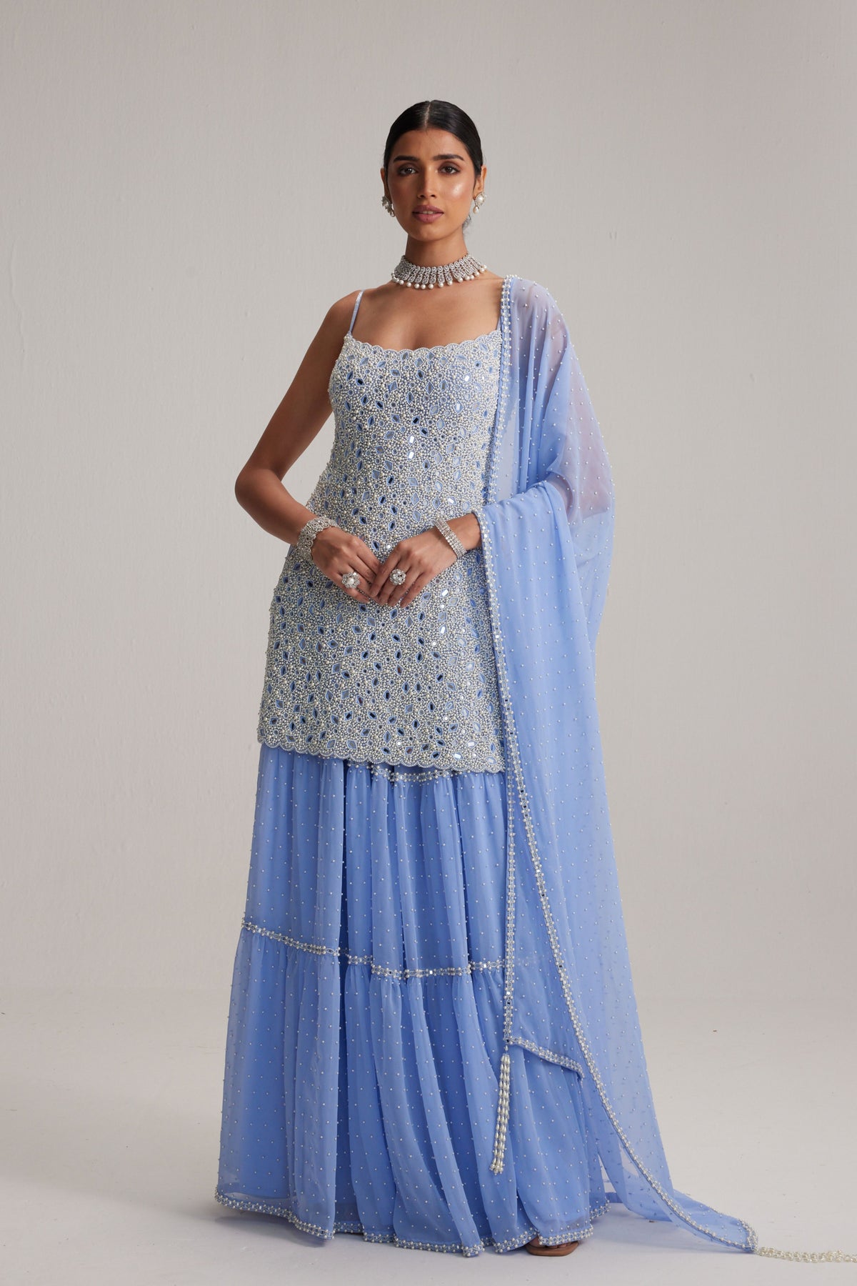Dew Blue Sharara Set