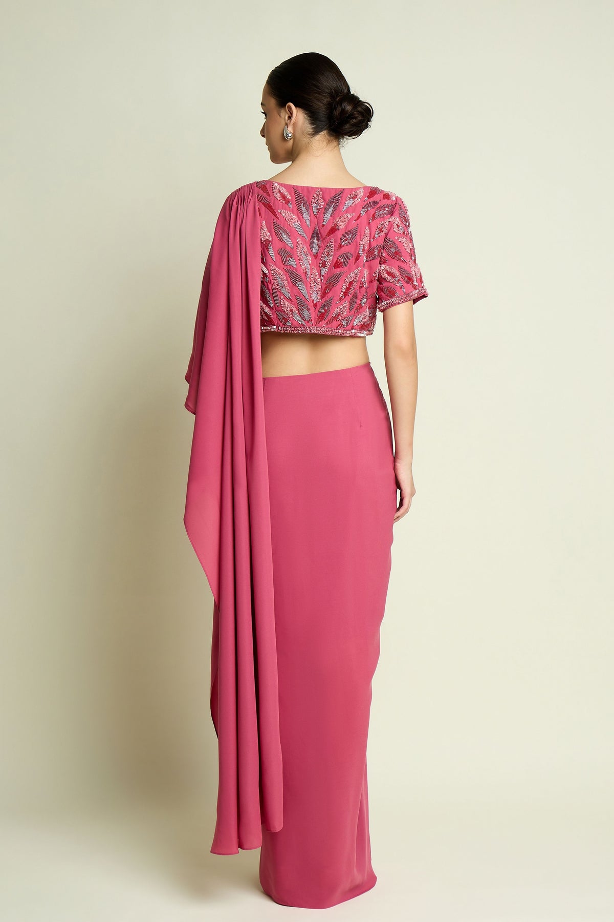 Pastel Pink Draped Saree Set