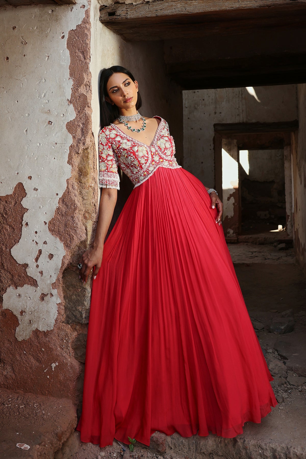 Ishika Anarkali in Coral Pink