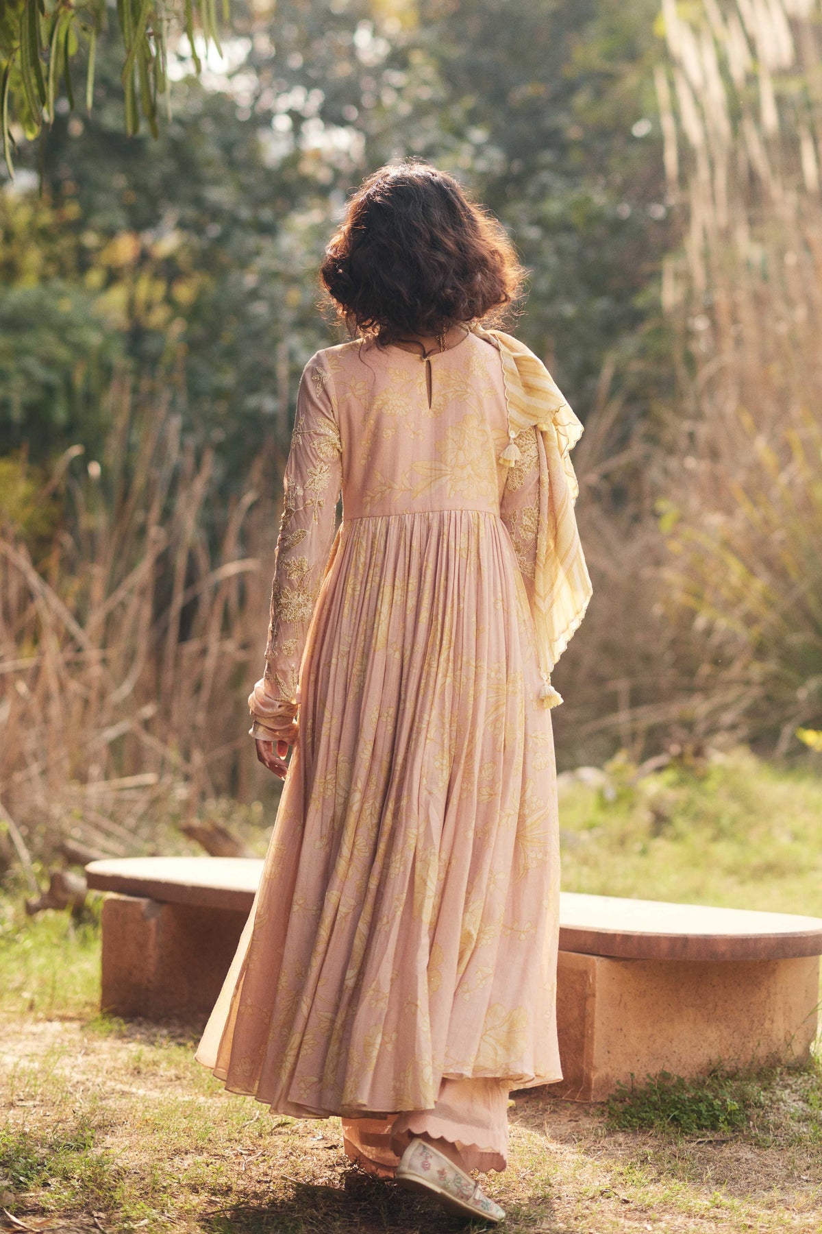 Muted Pink Embroidered Anarkali Set