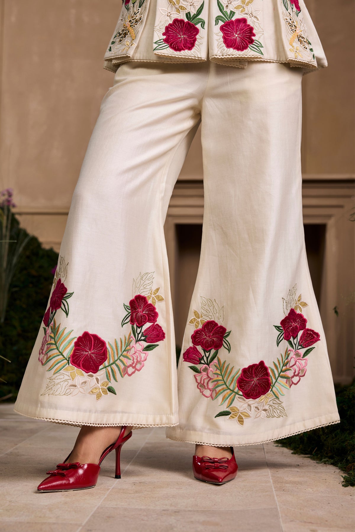 Ivory Floral Bell Bottom Pant