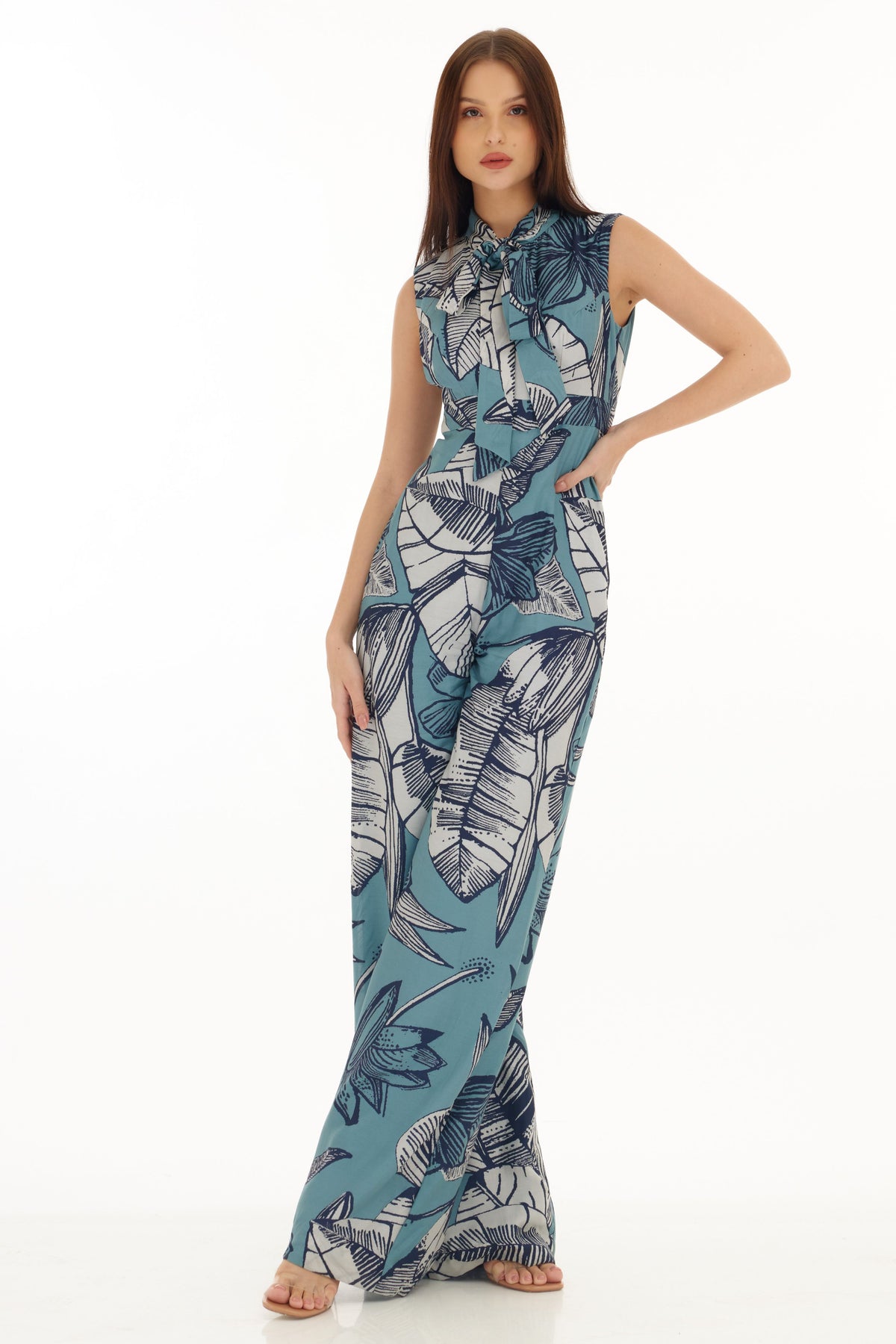 Blue and White Floral Jumpsuit