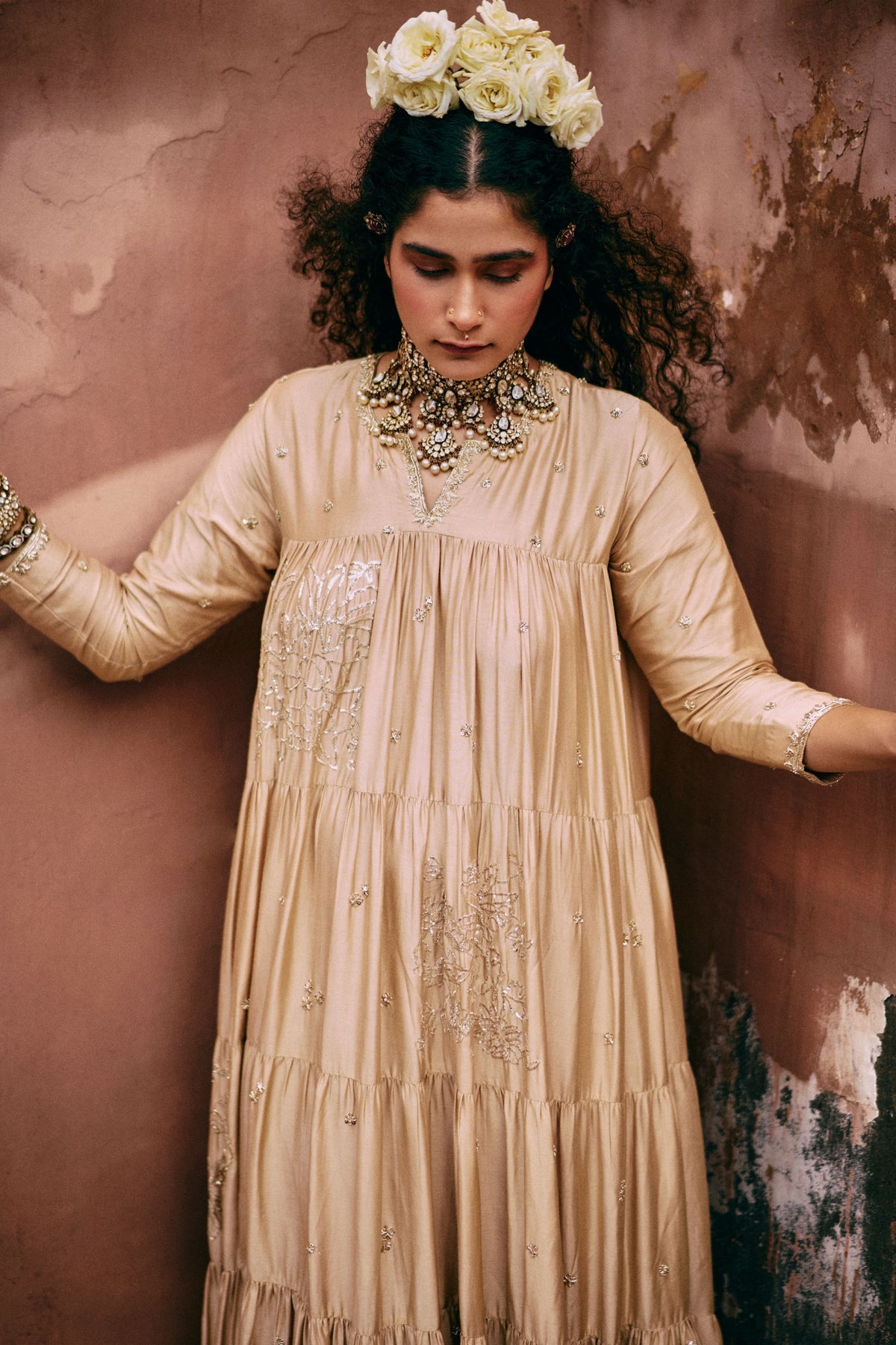 An Elegant Tiered Anarkali Set