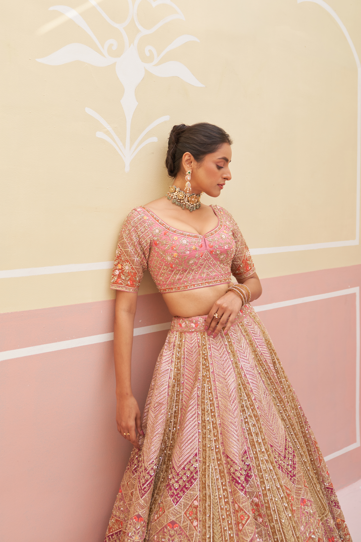 Pink Organza Lehenga Set