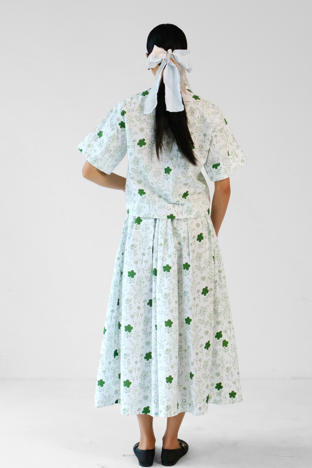 White and Green Skirt Set