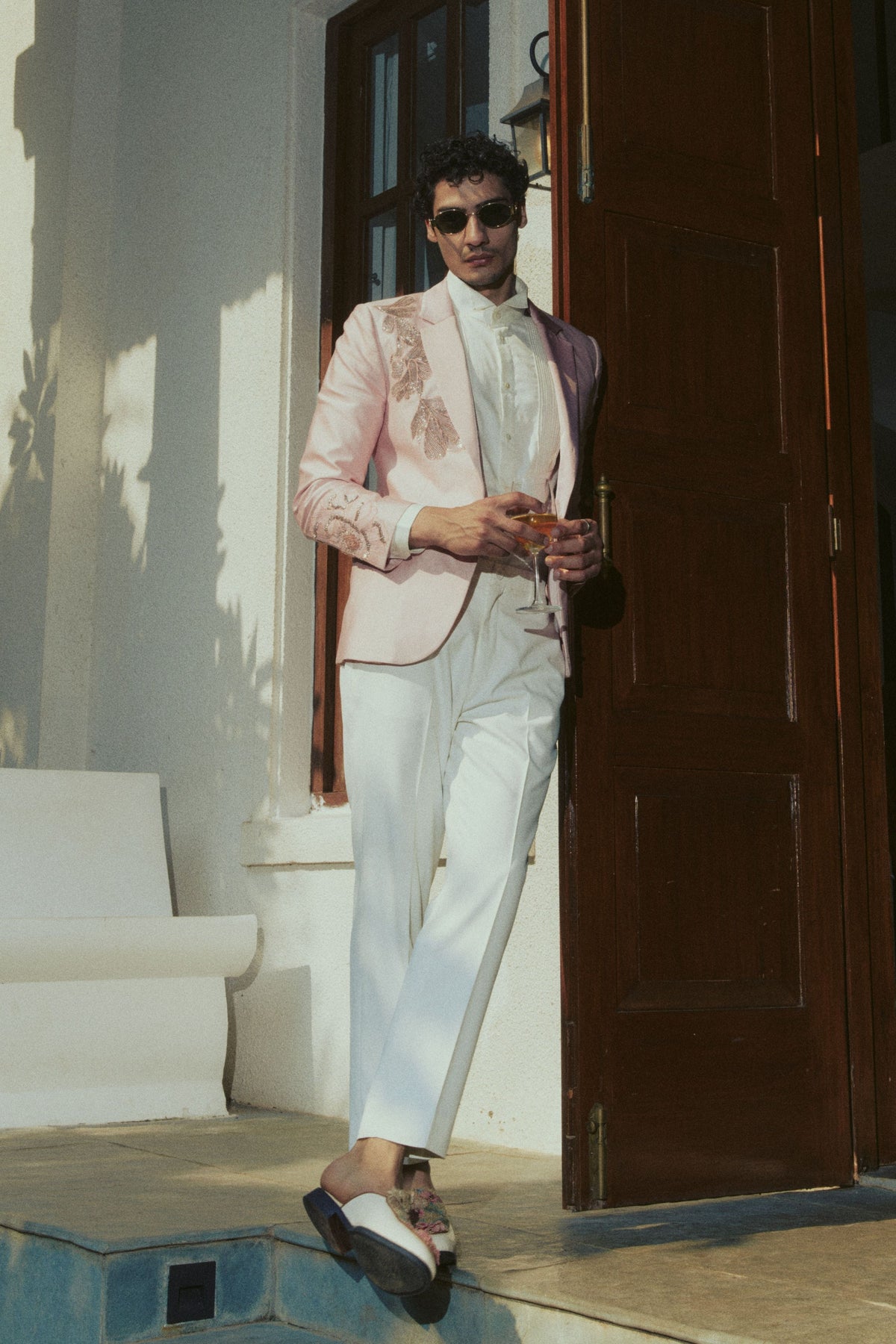Pink Embroidered Tuxedo Set
