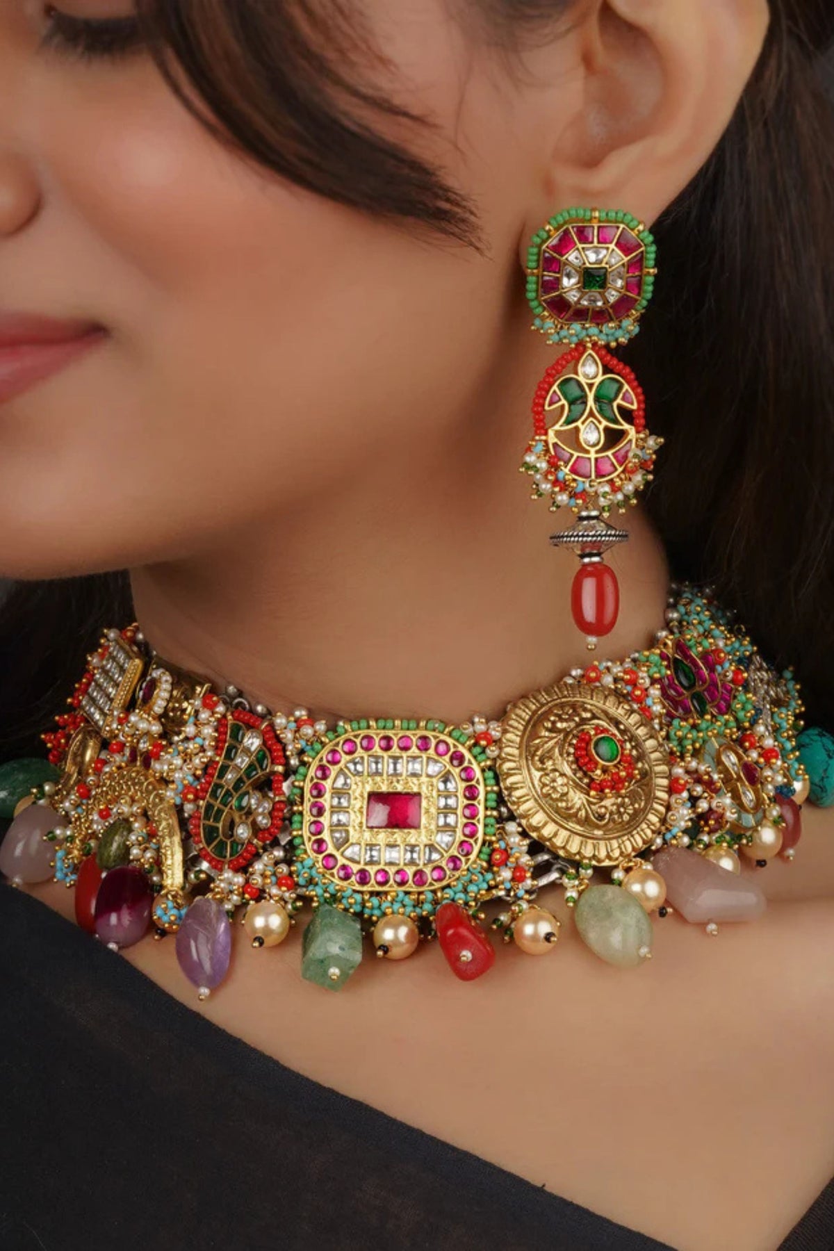 Multicolor Tribal Necklace Set