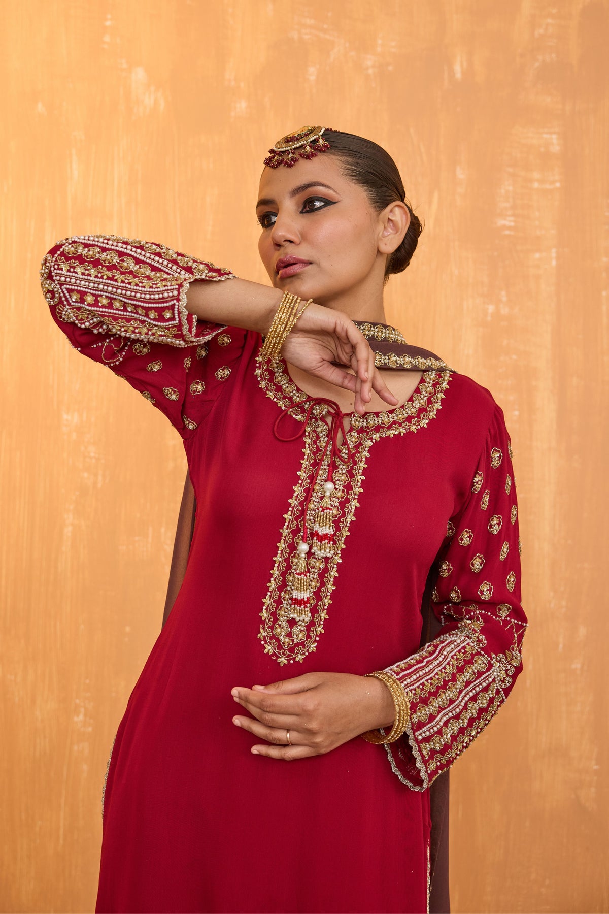 Ruby Red Sharara Set