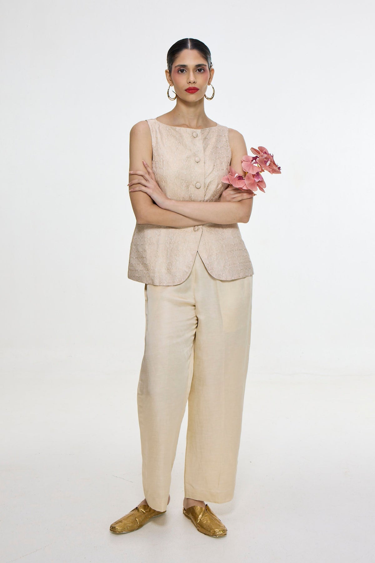 Handwoven Ivory Waistcoat Set