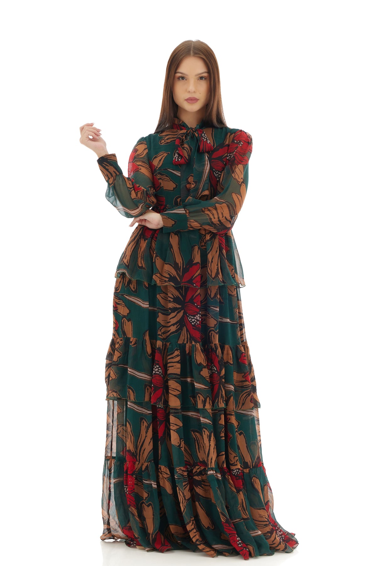 Green and Orange Long Dress
