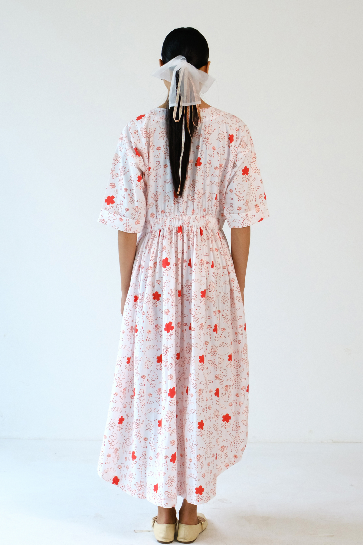 White and Red Printed Dress