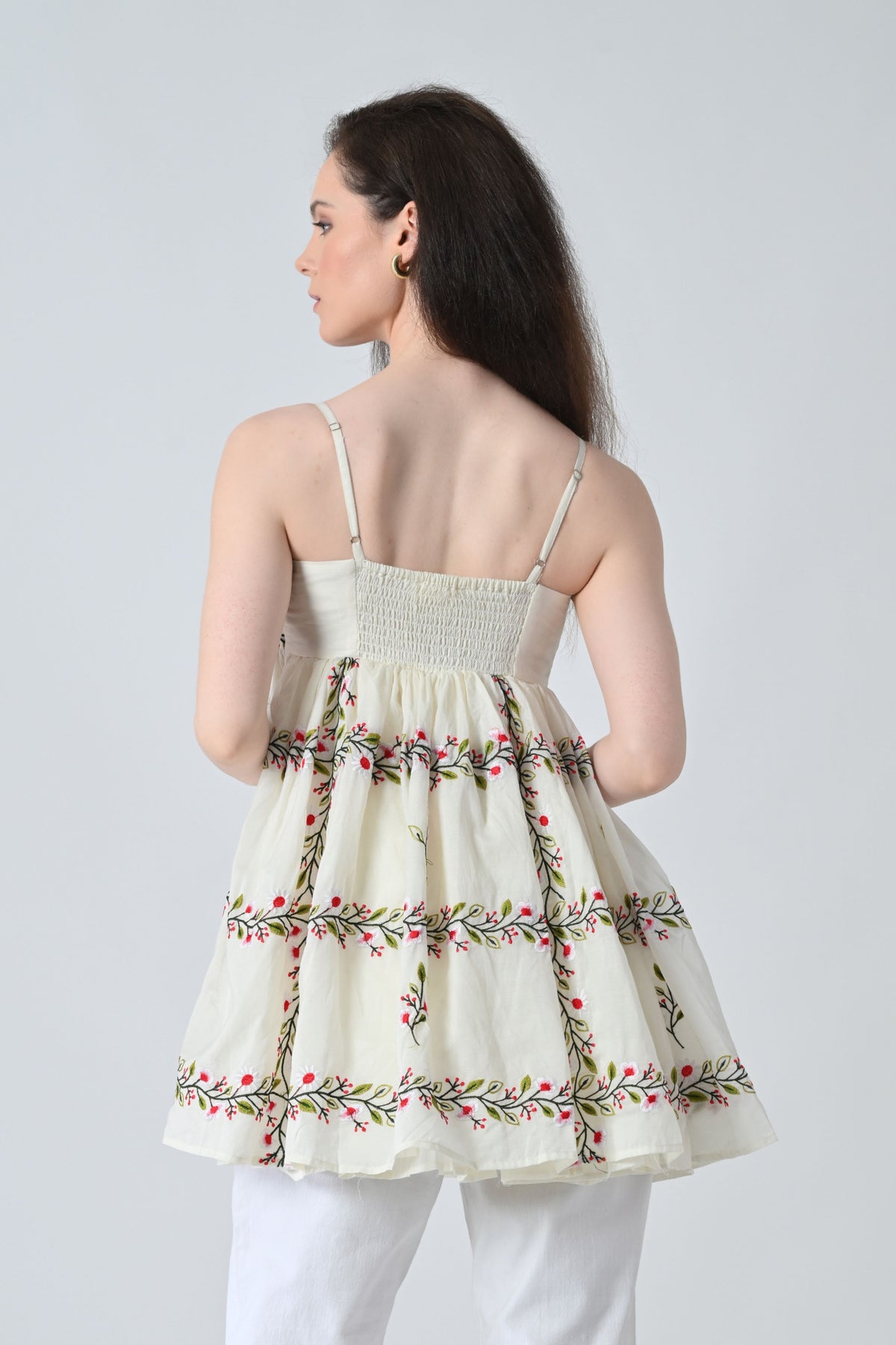 Ivory Vine Embroidered Tiered Top