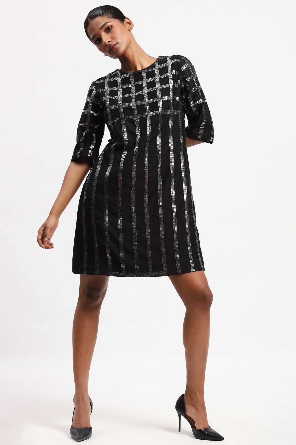 Sequin Windowpane Embellished Dress