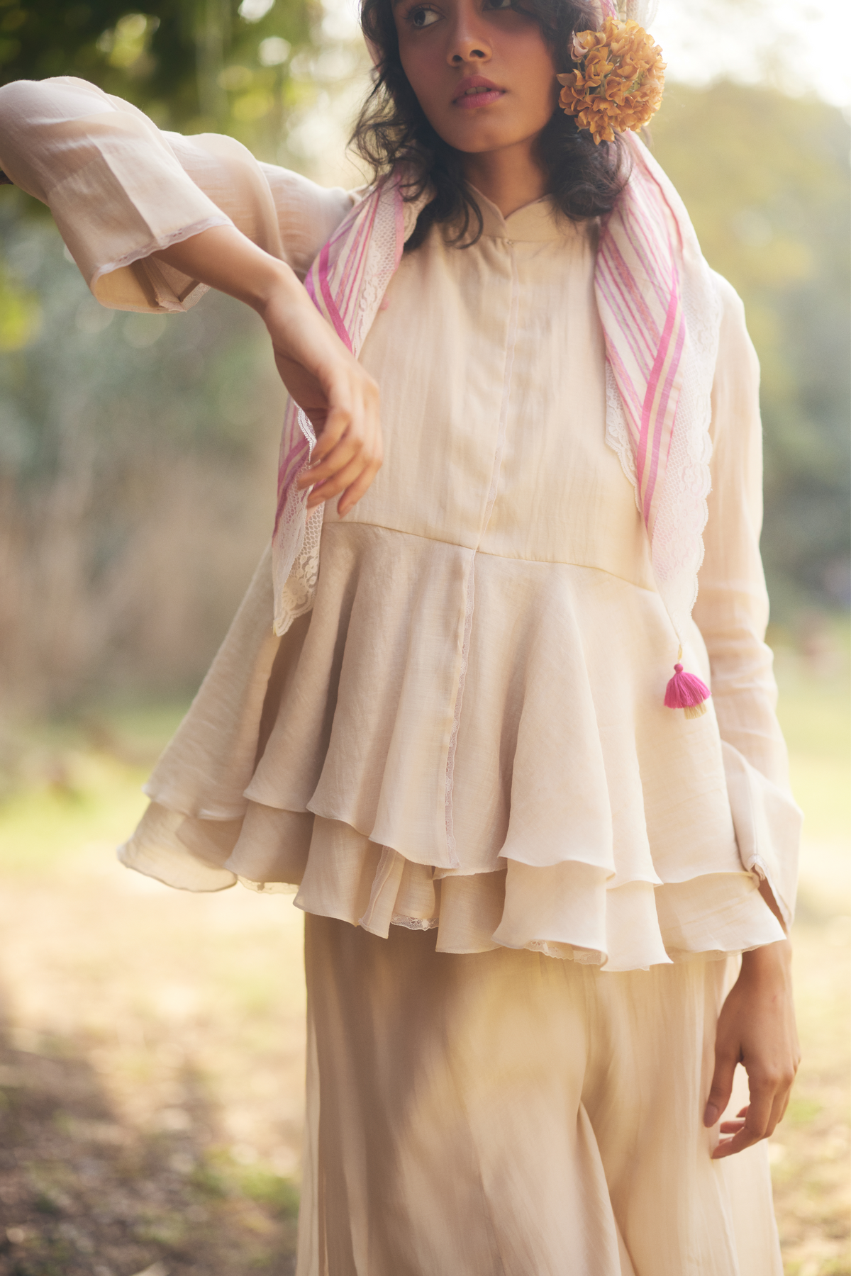 Ivory Layered Peplum Set