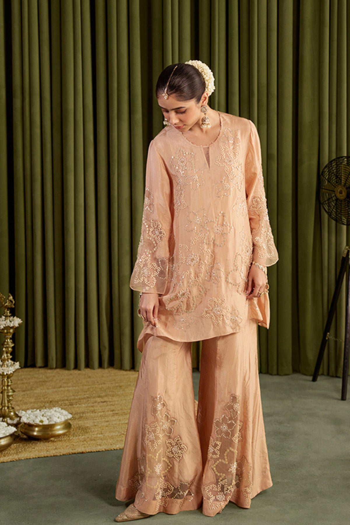 Gold Embroidered Sharara Set