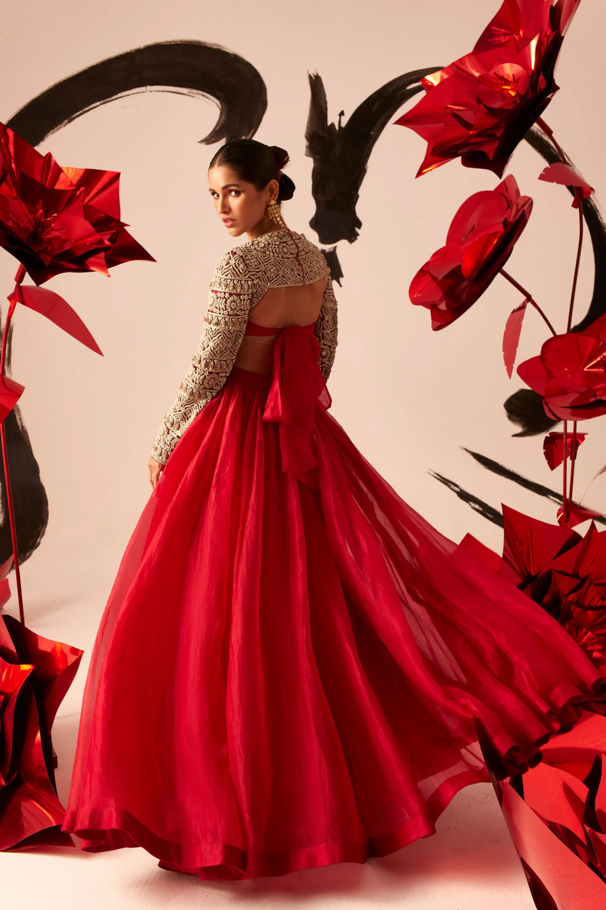 Retro Red  Floral Lehenga Set