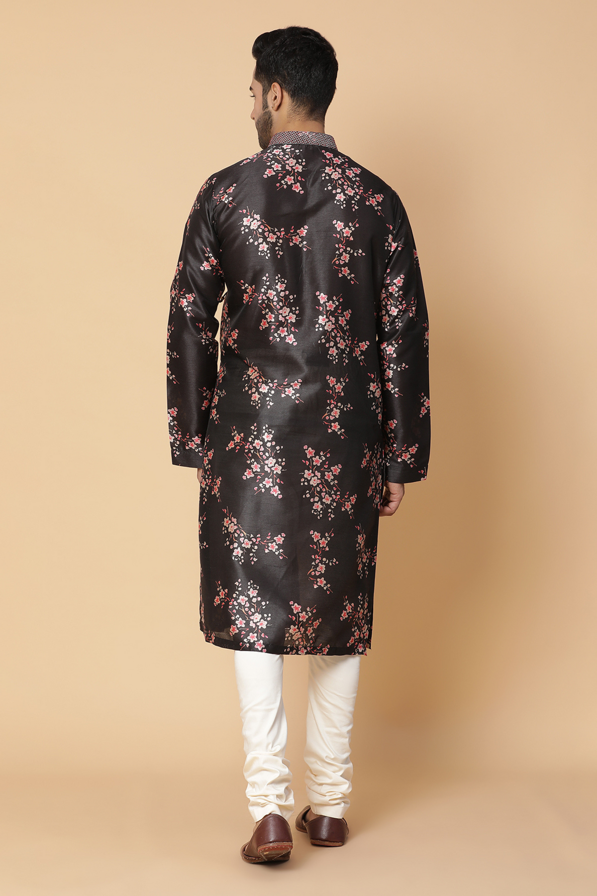 Black floral silk kurta