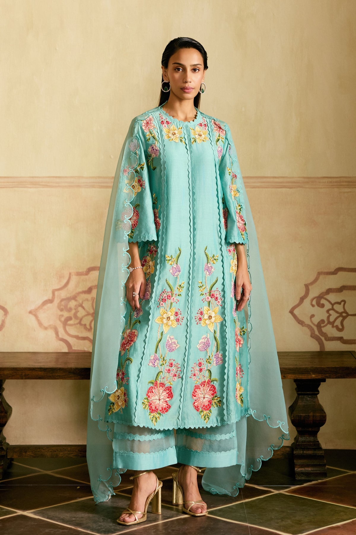 Aqua Mosaic Floral Kurta Set