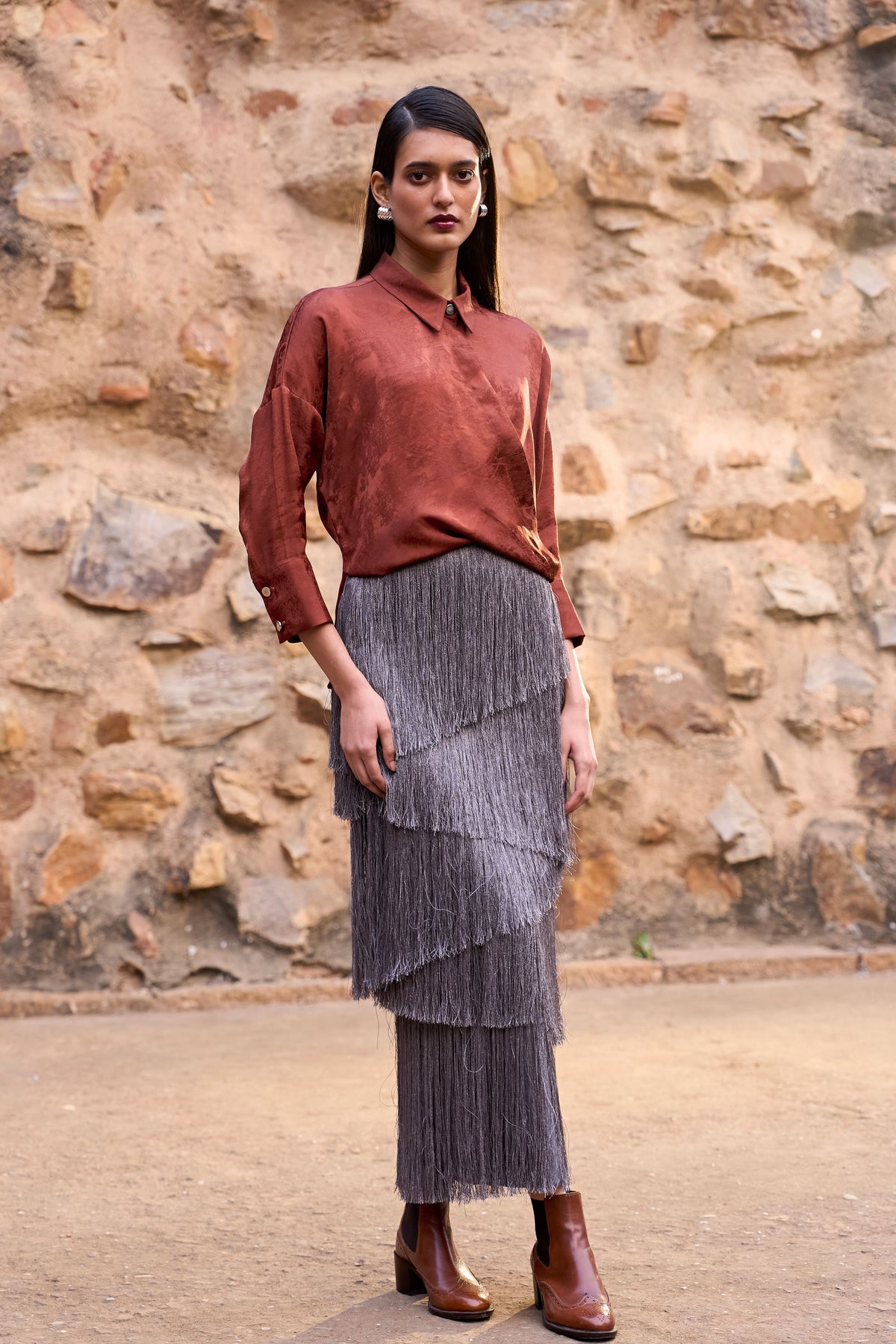 Umber Front Overlap Shirt