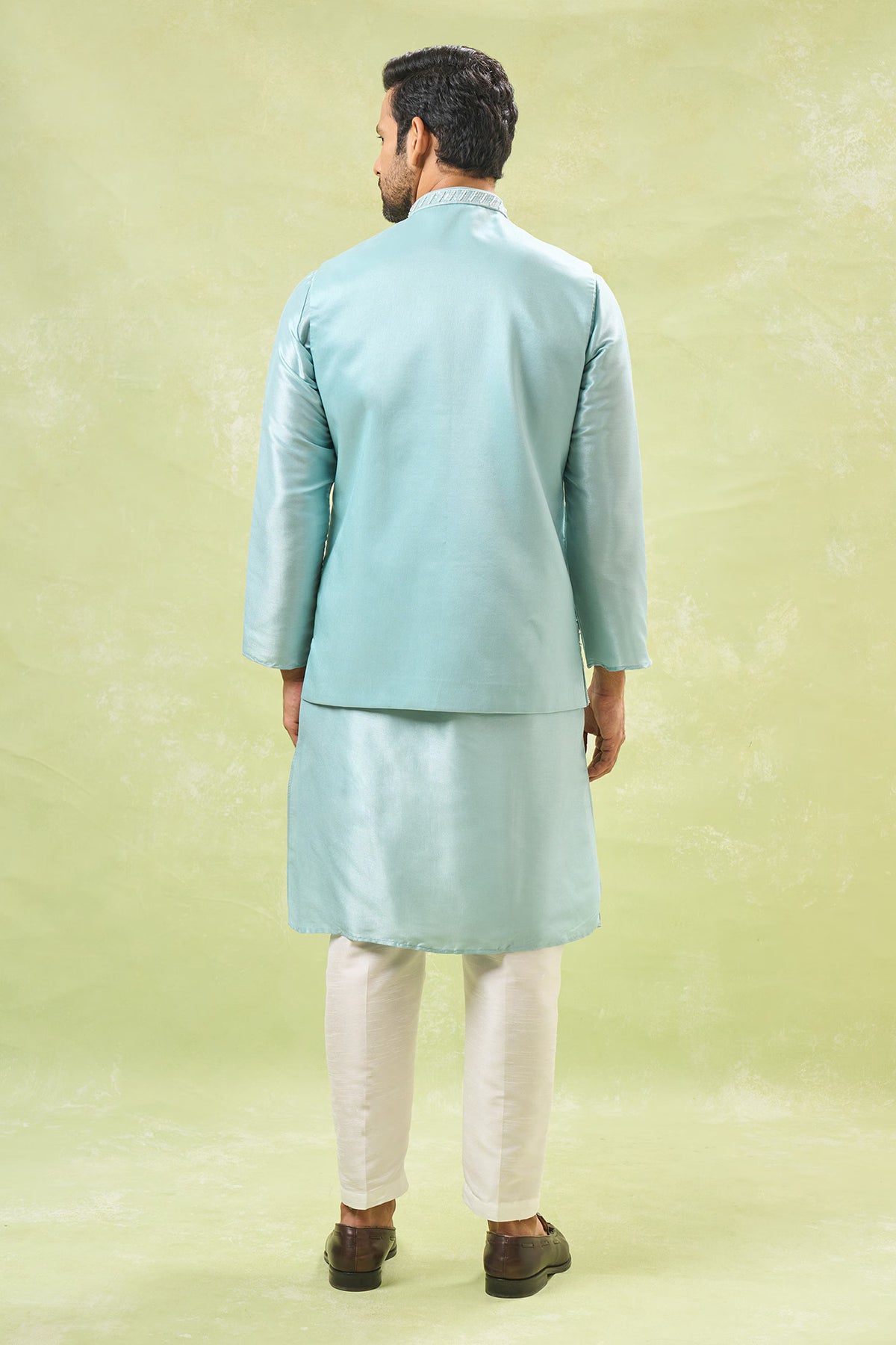 Blue Embroidered  Nehru Jacket Set