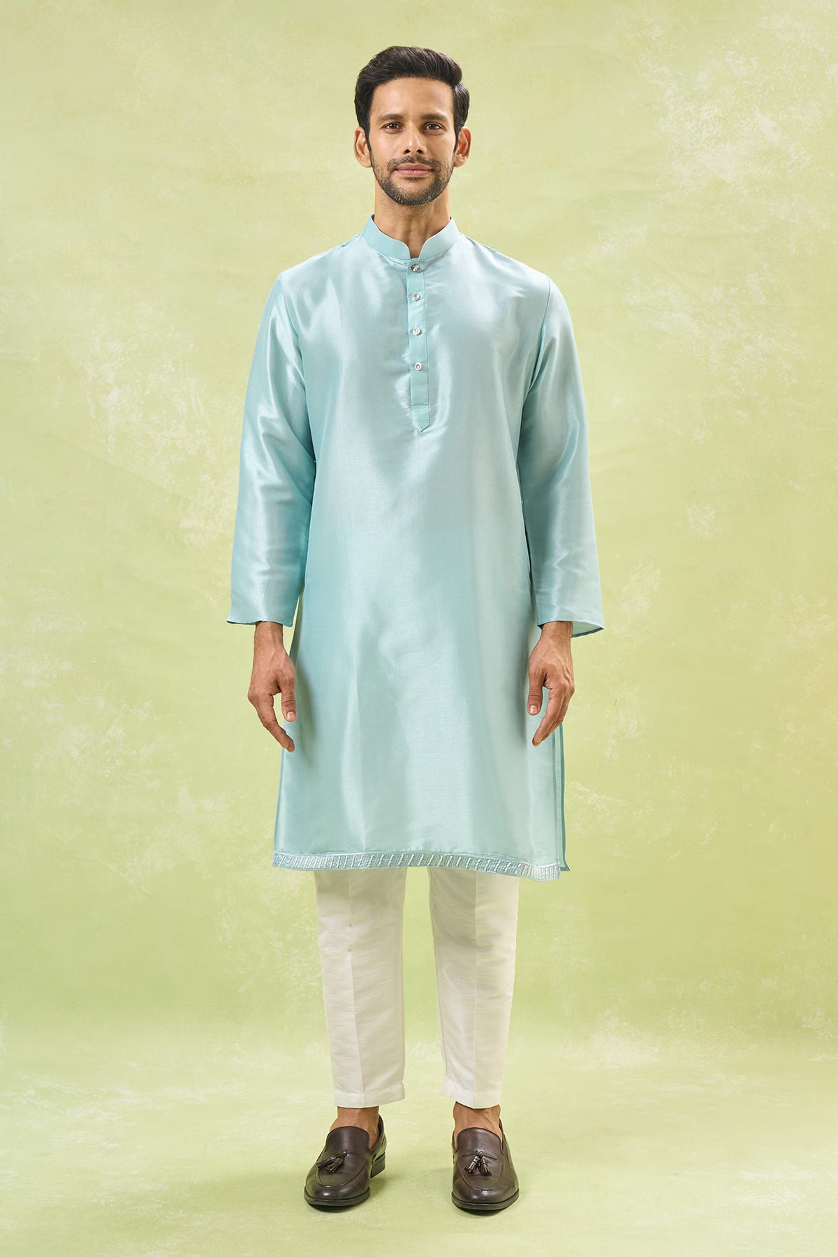 Blue Embroidered  Nehru Jacket Set