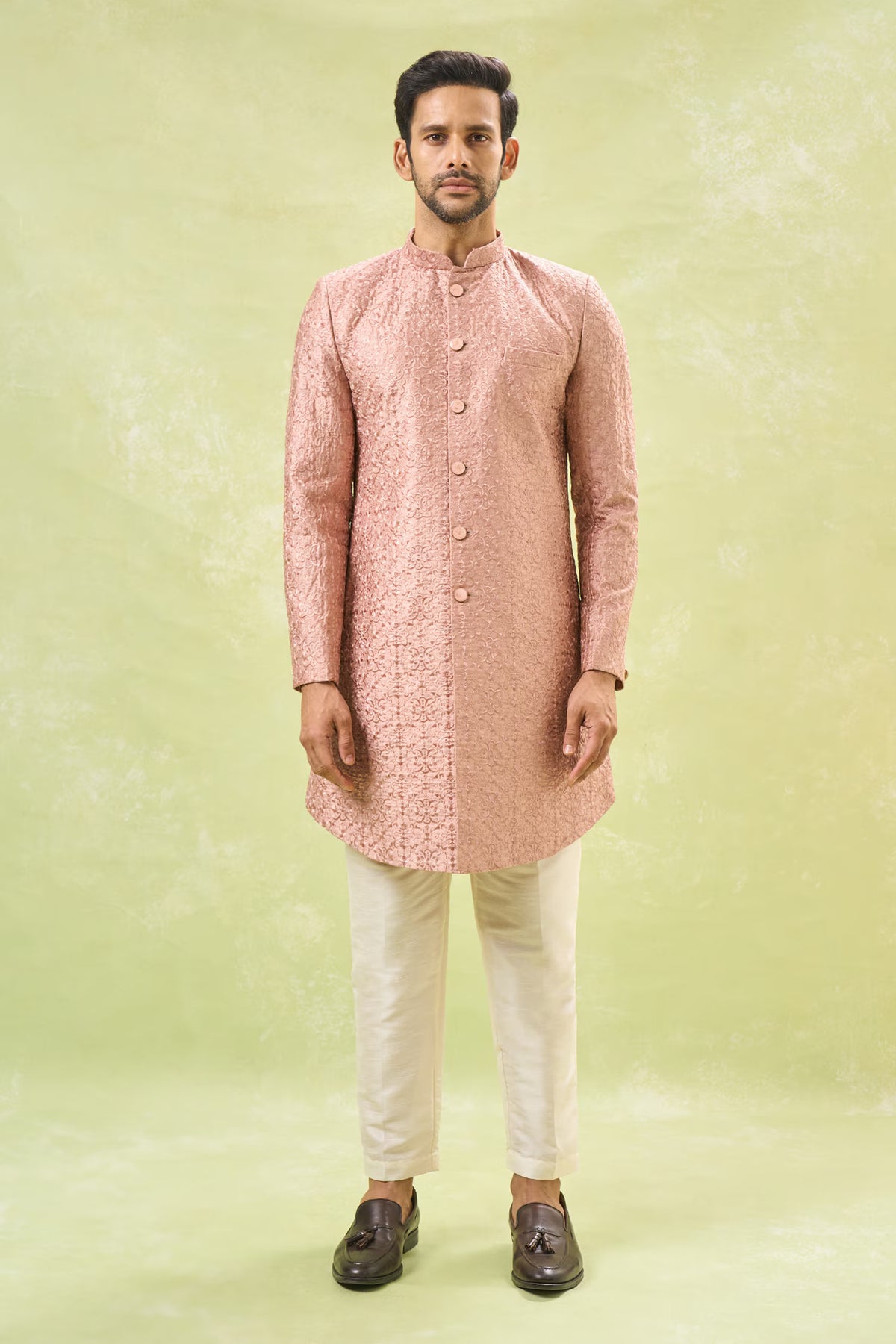Rose Embroidered Nehru Jacket Set