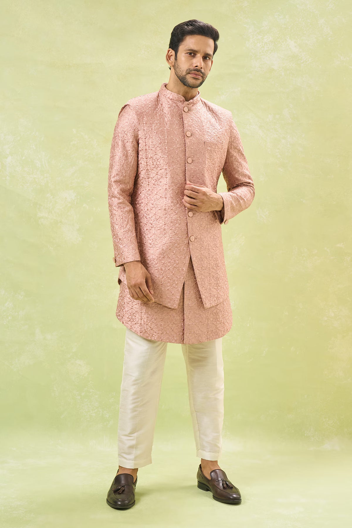 Rose Embroidered Nehru Jacket Set