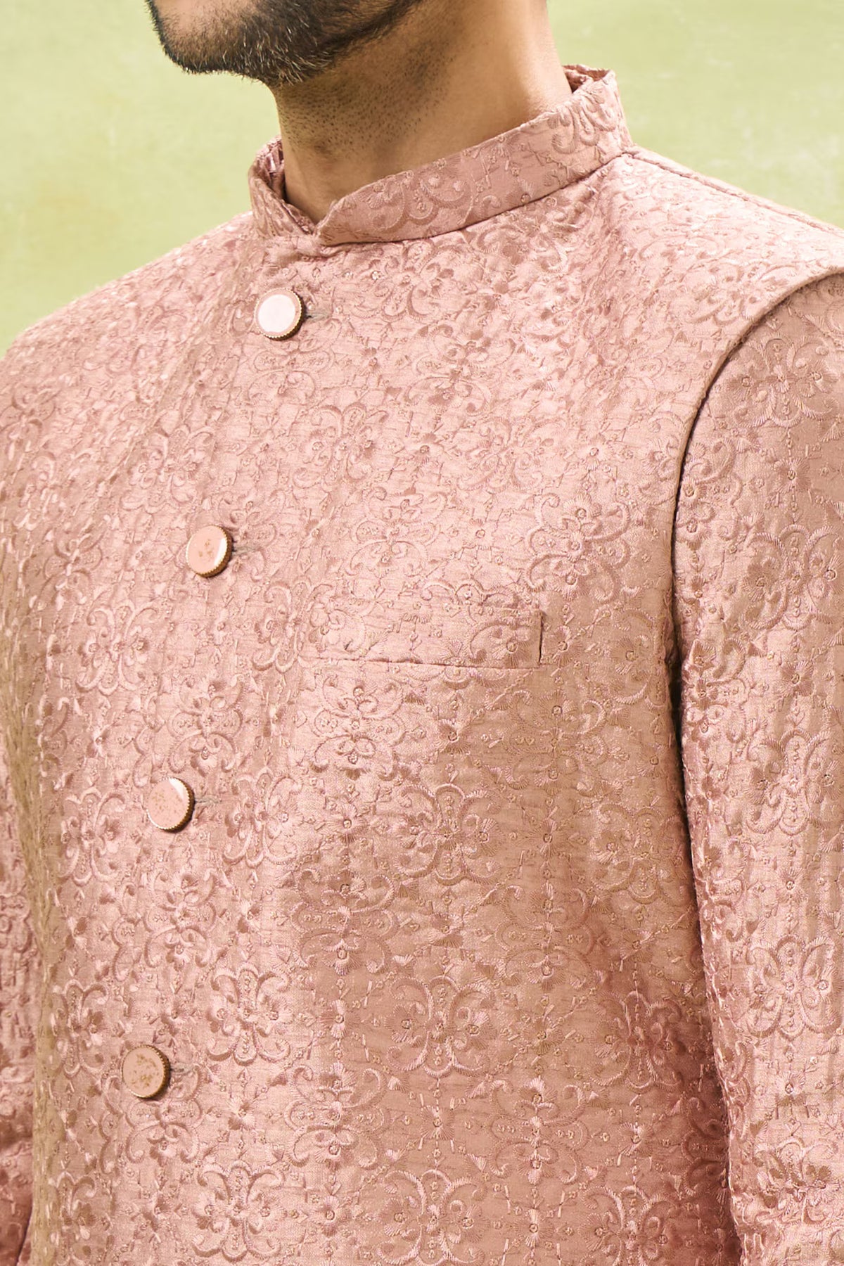 Rose Embroidered Nehru Jacket Set