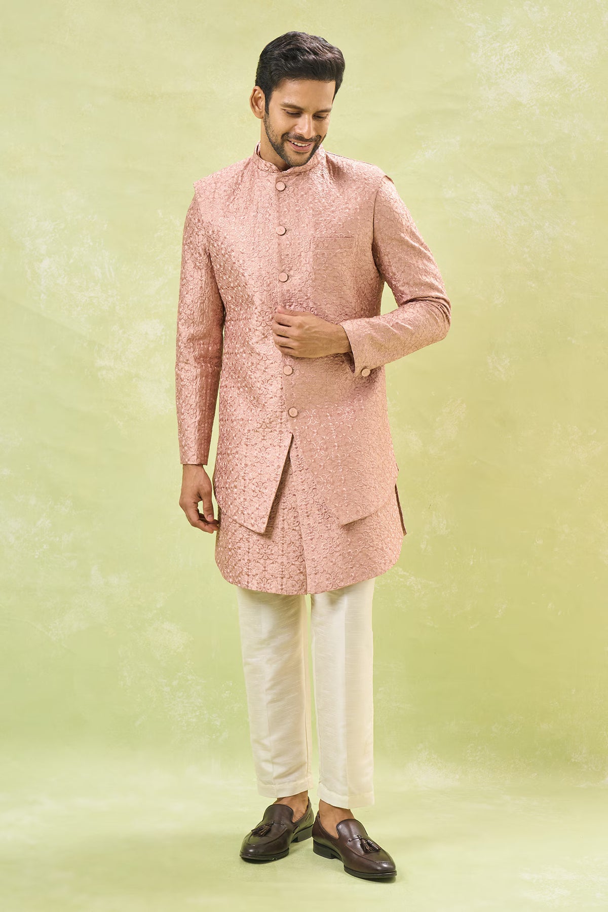 Rose Embroidered Nehru Jacket Set