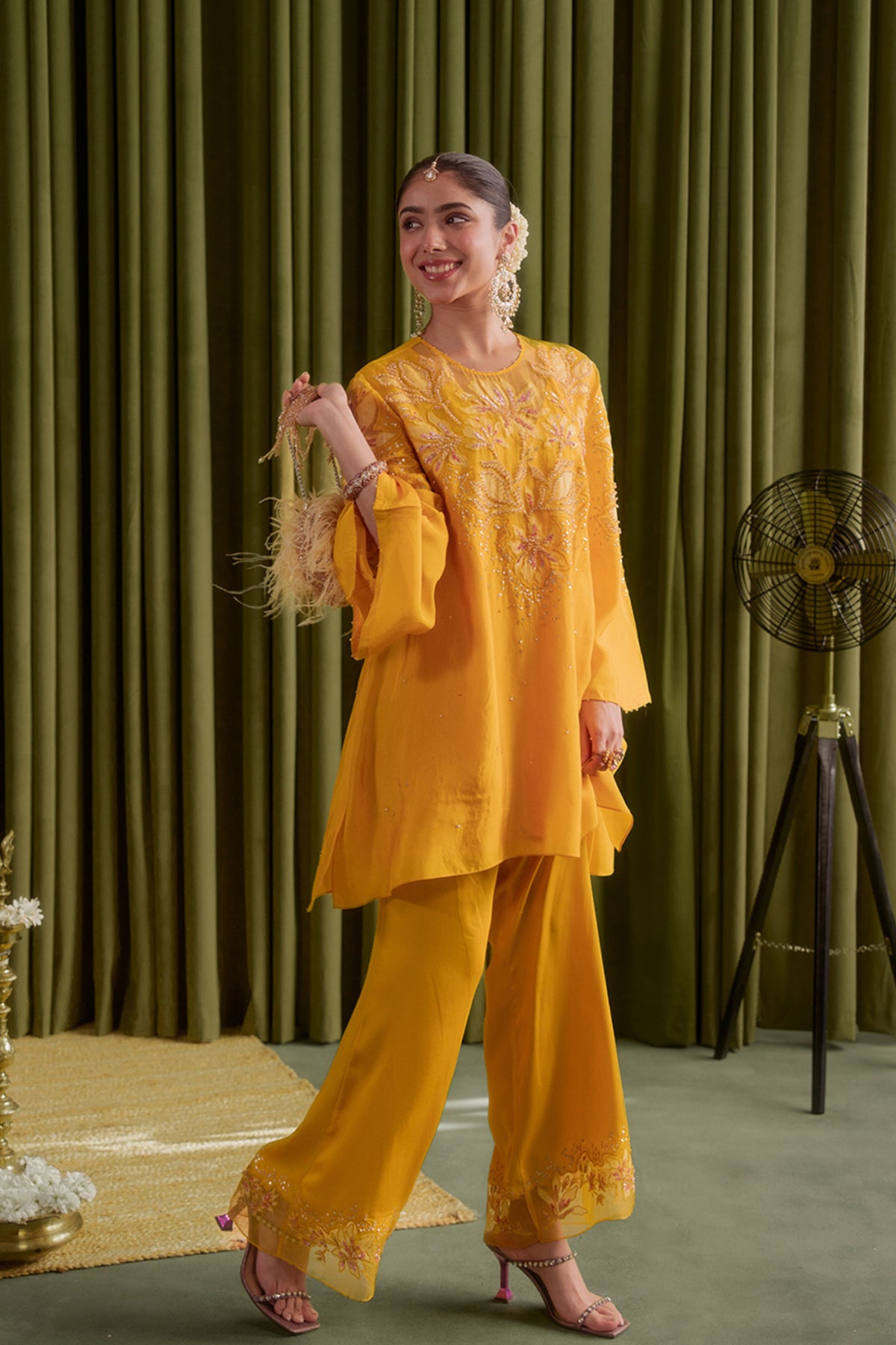 Golden Yellow Embroidered Kurta