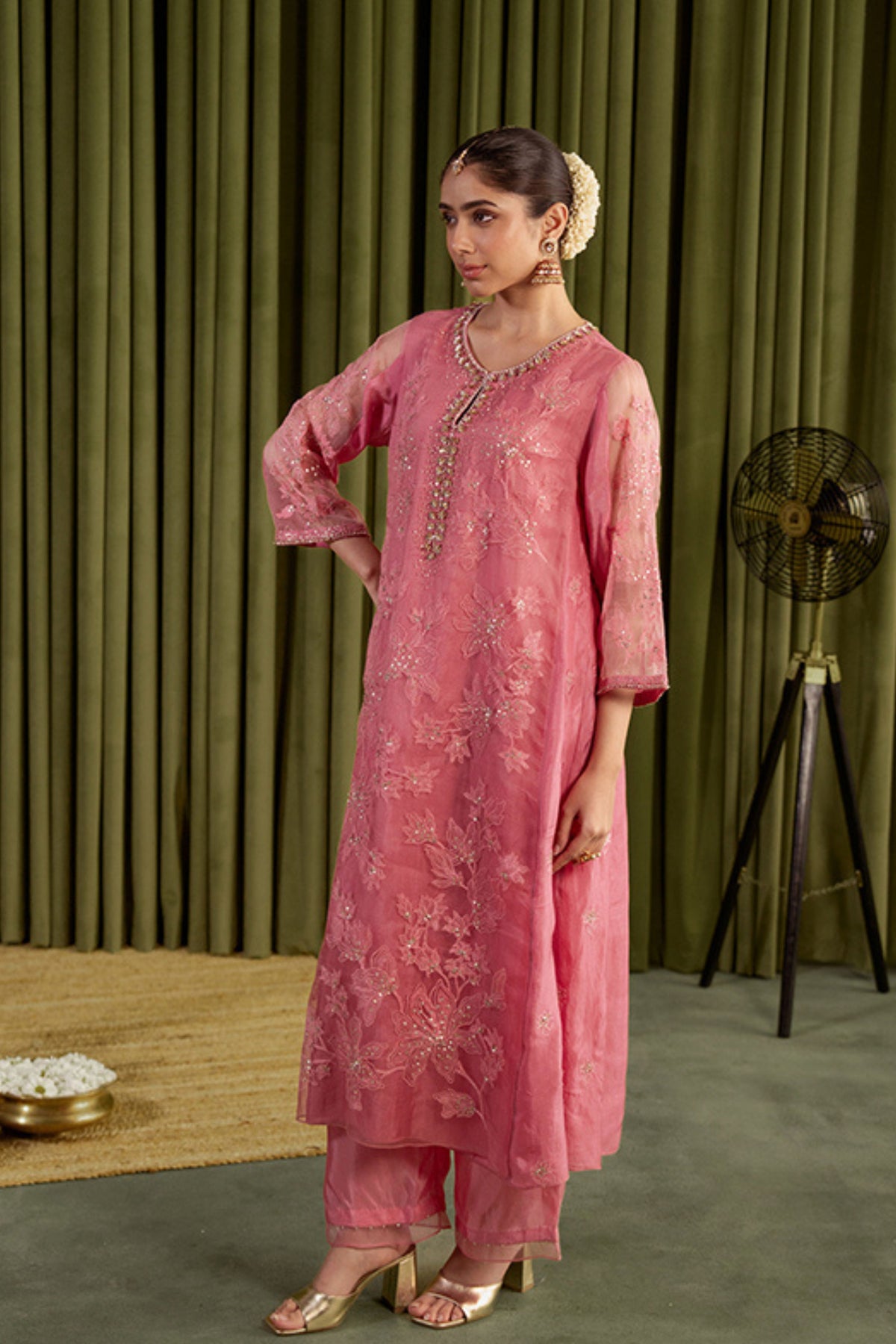 Rose Pink Kalidar Kurta Set