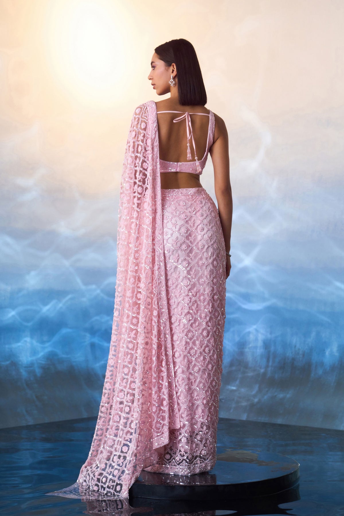 Pink Embroidered Saree Set