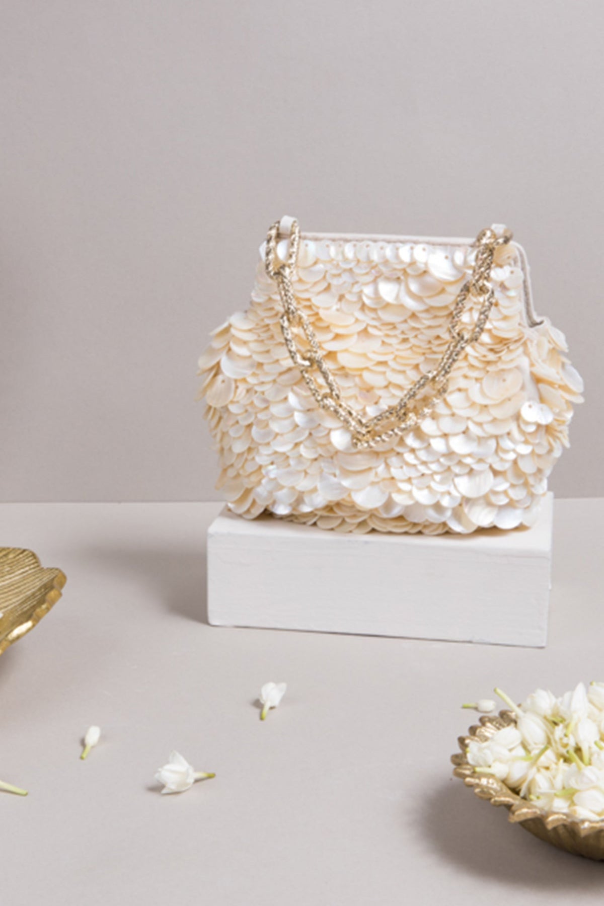 Mogra beige potli bag