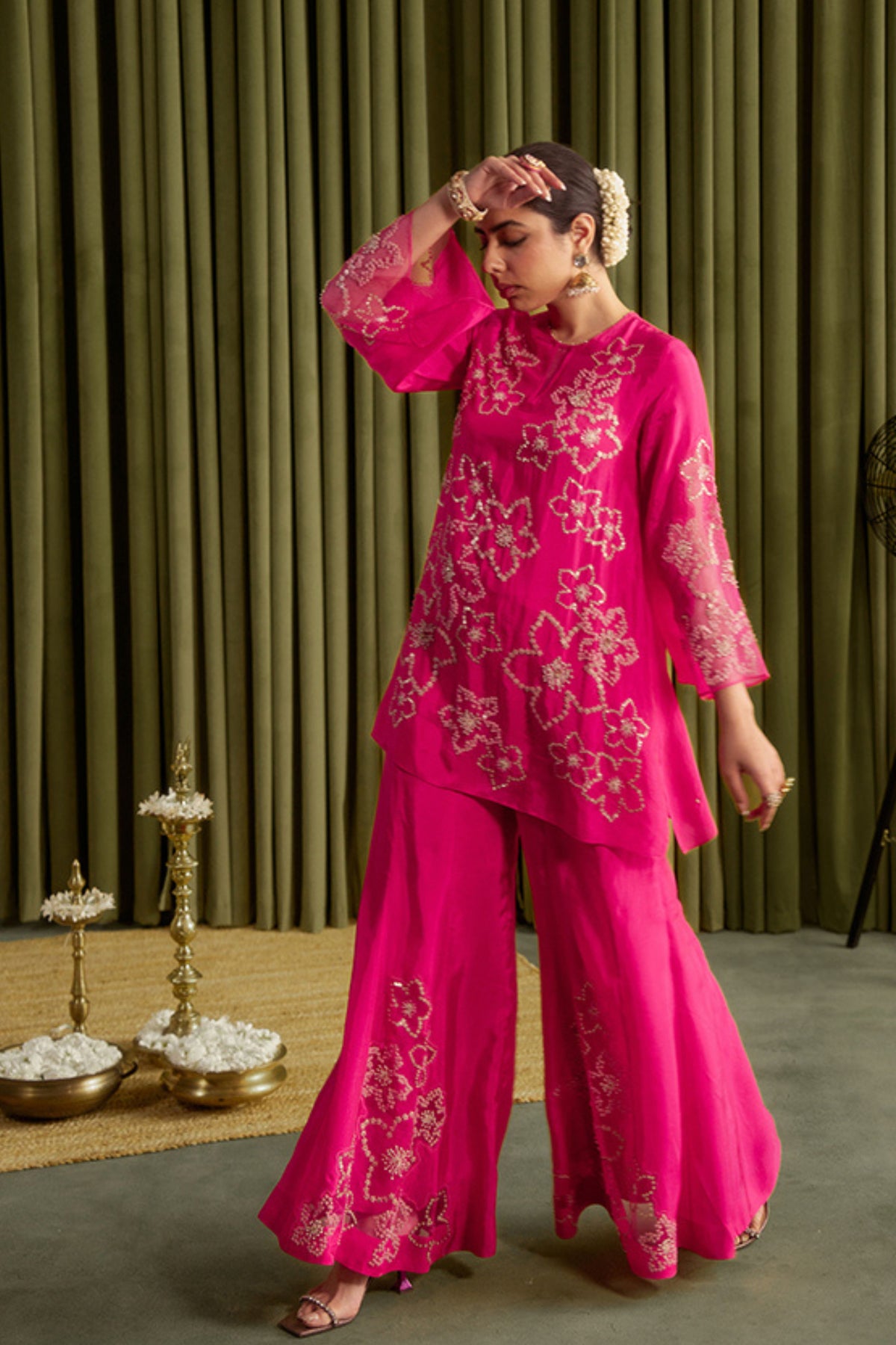 Hot Pink Embroidered Sharara Set