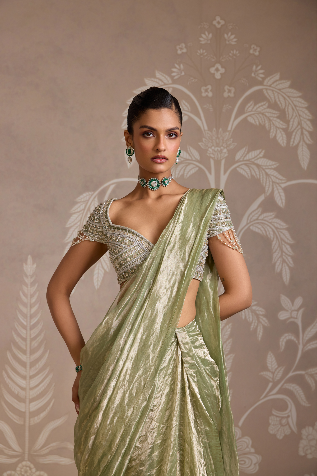 Mint Gold Drape Saree Set