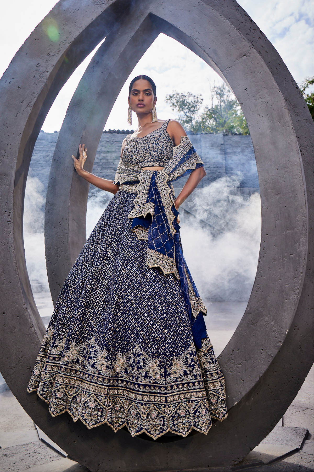 Navy Blue Scallop Heavy Lehenga