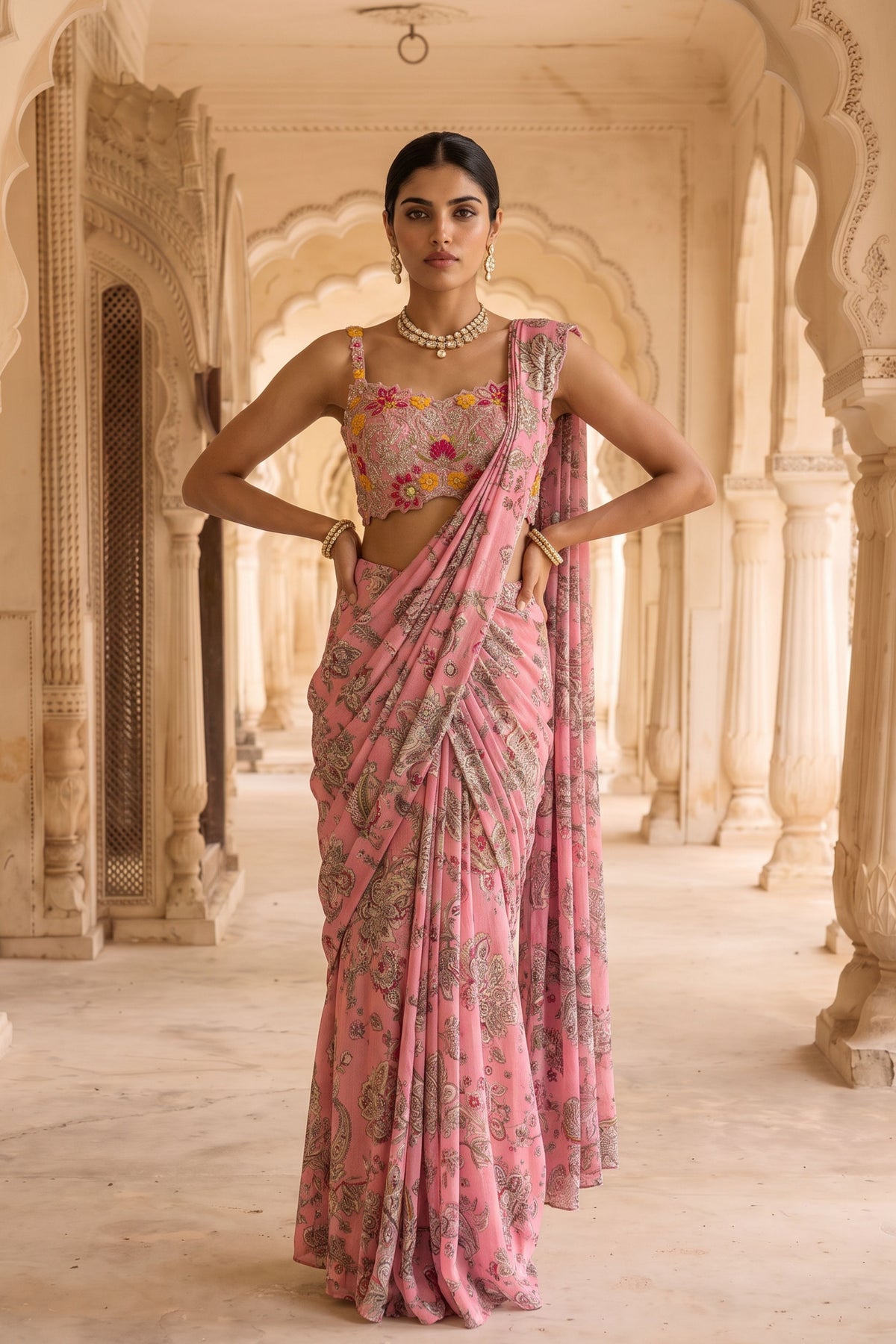 Rani Kalash Draped Saree Set