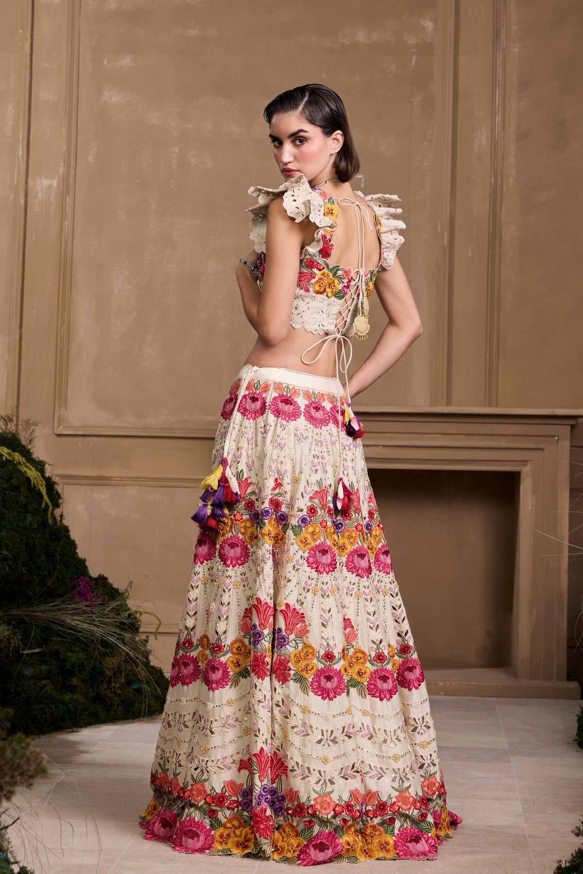 Ivory Multicoloured Floral Lehenga