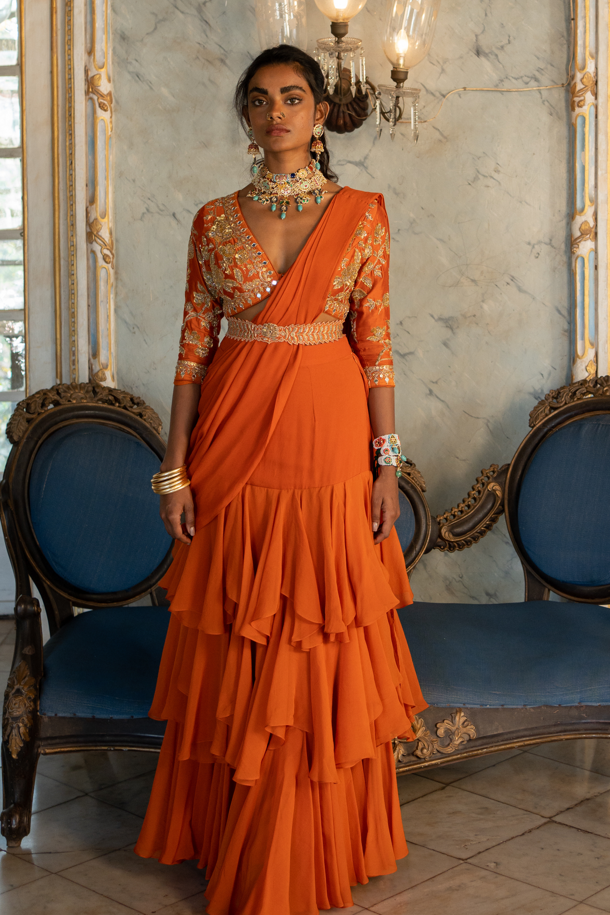 Burnt Orange Sari Set